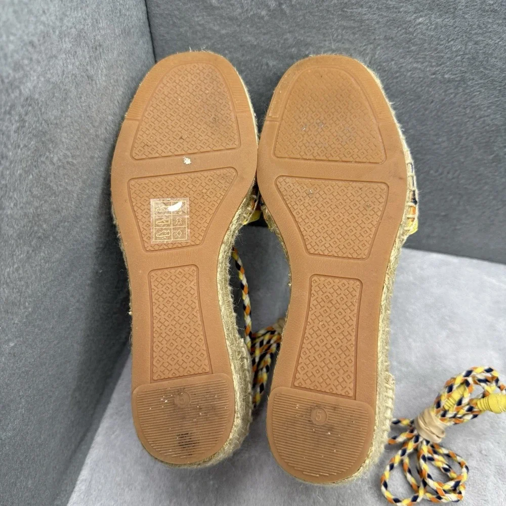 Tory Burch Laguna 60 Espadrille Wedge Sandals Women's 5M Ivory Navy Orange